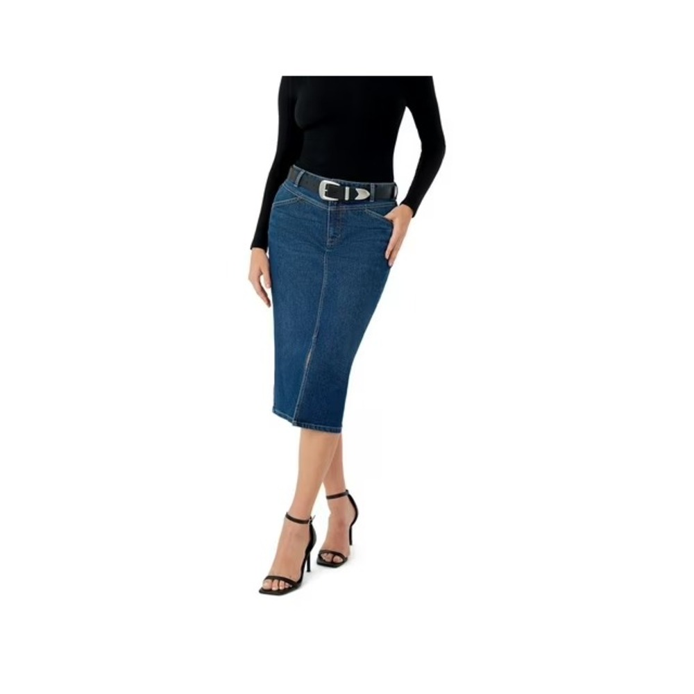 Edited by Hunter McGrady Womens Denim Midi Skirt 18W Dark Wash High Rise A-Line